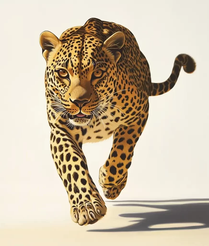 leopard cheetah front running sketch detail photography oil painting