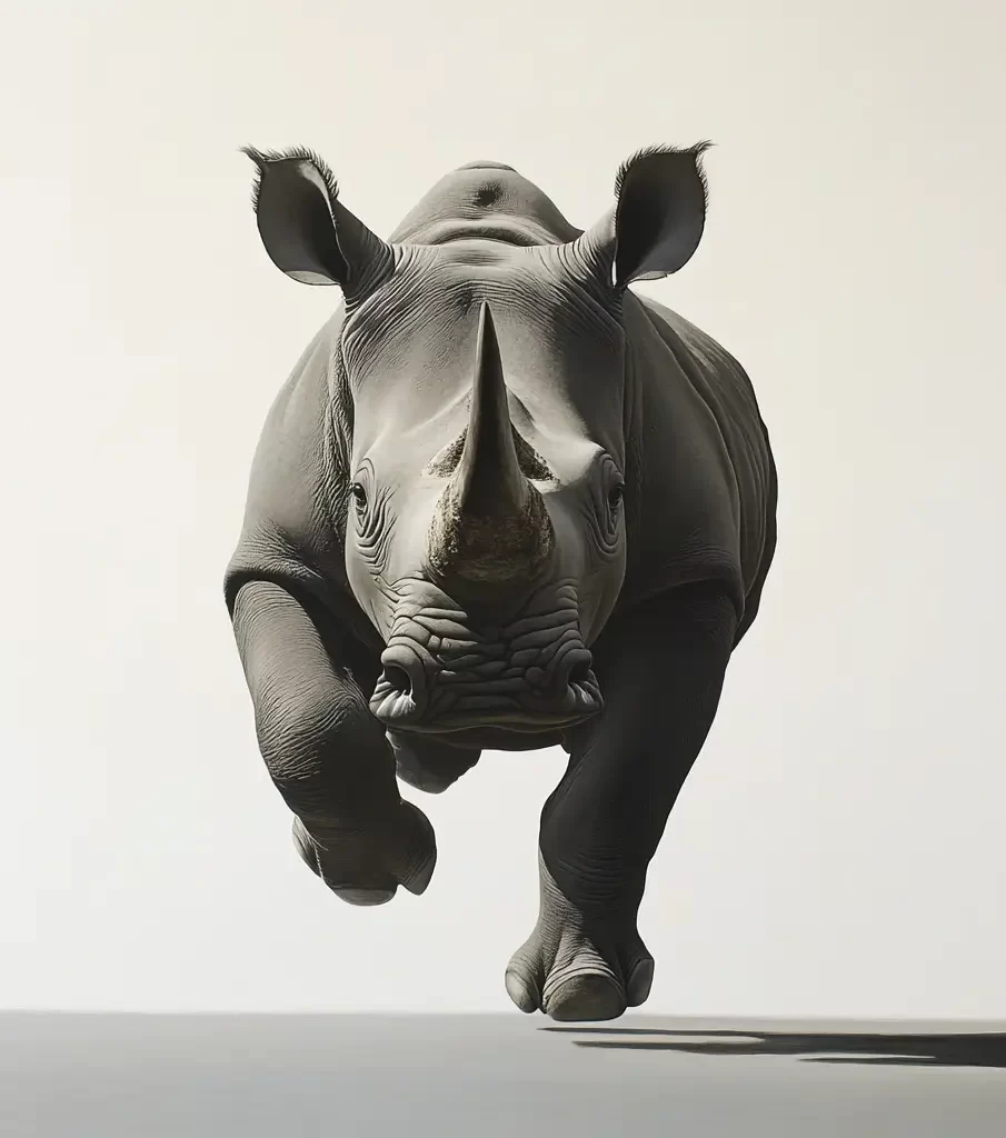 rhinoceros front running detail sketch oil painting photography