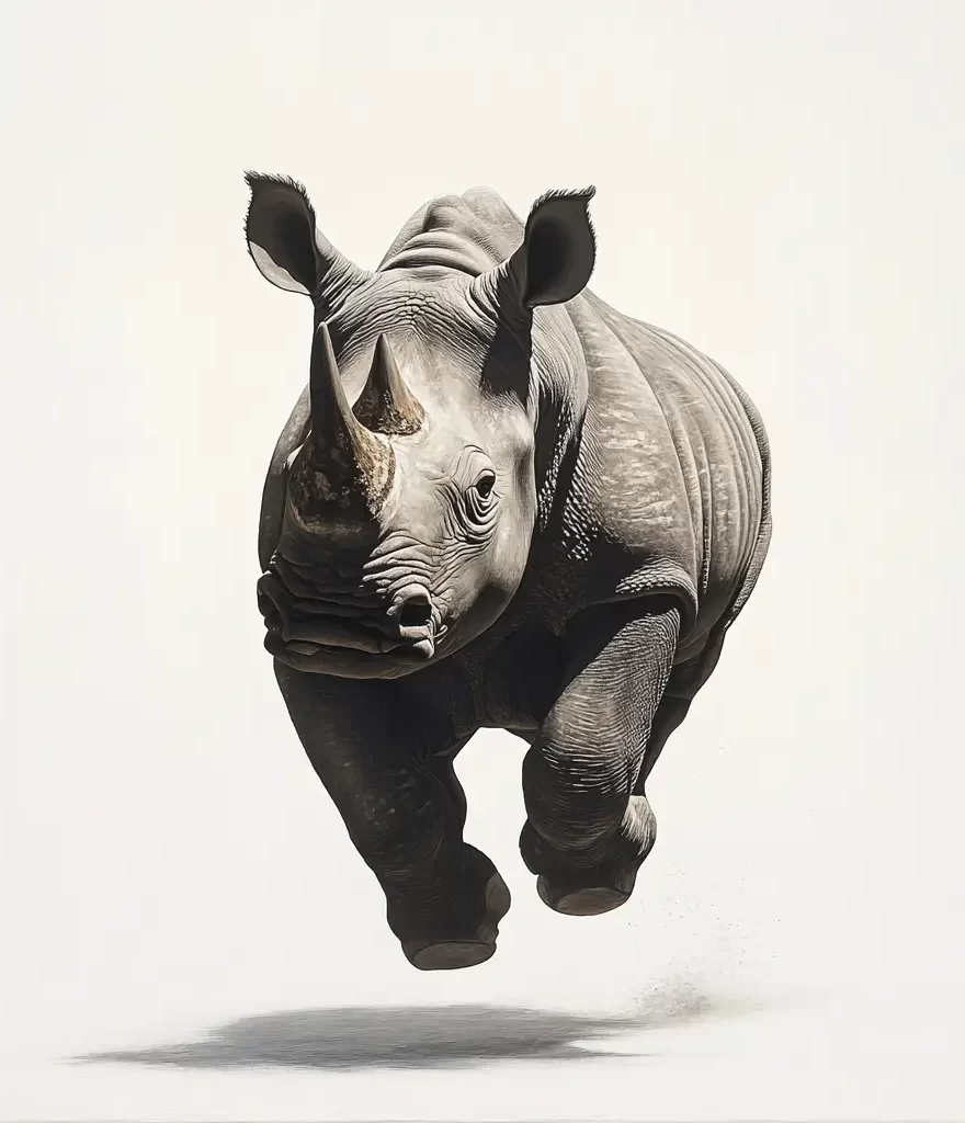 rhinoceros front running sketch detail oil painting photography