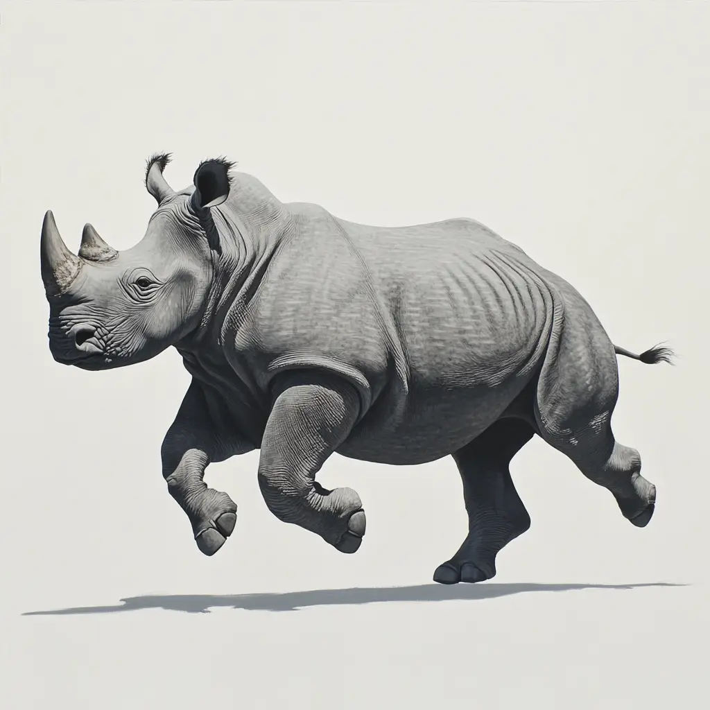 Gropicture Rhinoceros Running Sketch Detail Oil Painting Photography