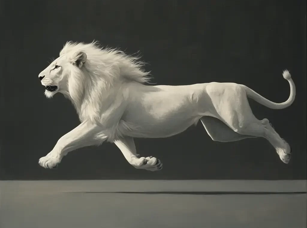 white lion jump running detail sketch photography oil painting