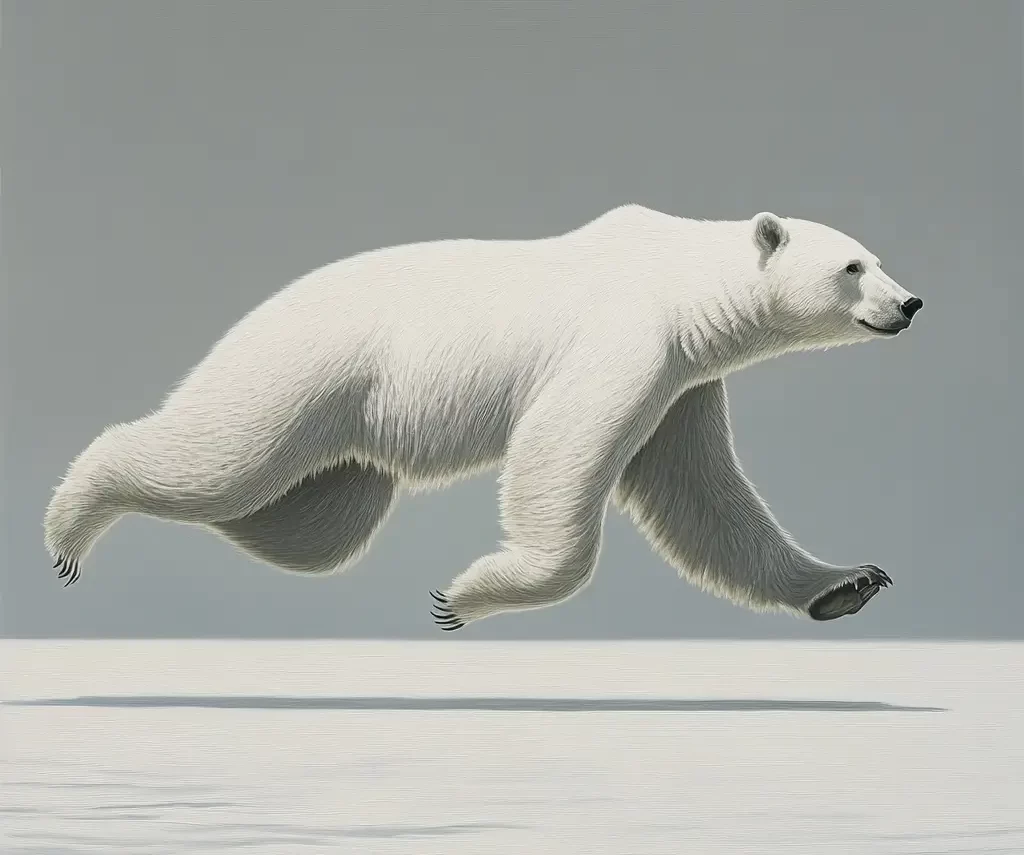 white polar bear side running detail sketch oil painting photography