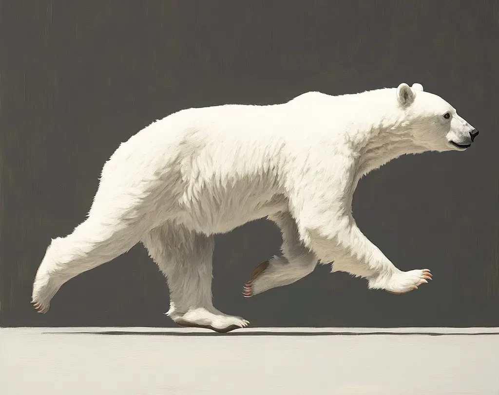 white polar bear side running detail sketch photography oil painting
