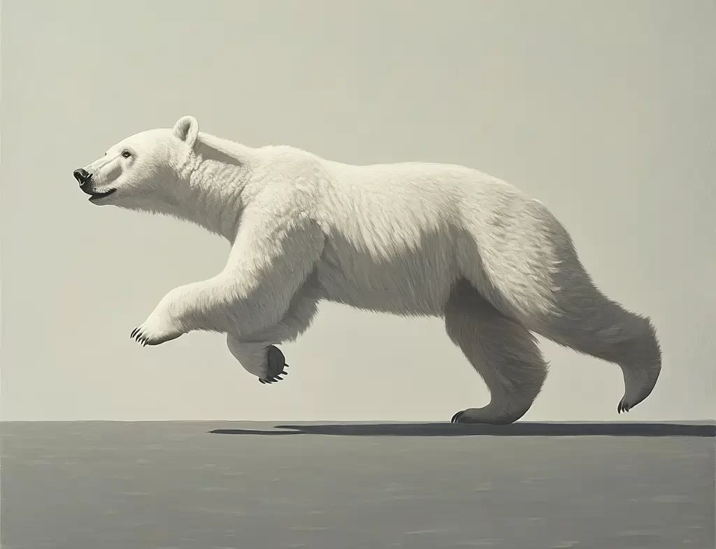 white polar bear side running sketch detail photography oil painting