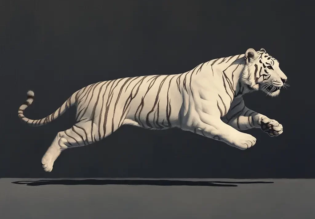 white tiger jump running detail sketch oil painting photography