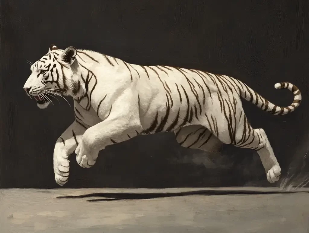 white tiger jump running detail sketch photography oil painting