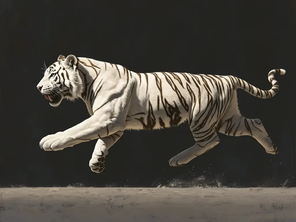 white tiger jump running sketch detail photography oil painting