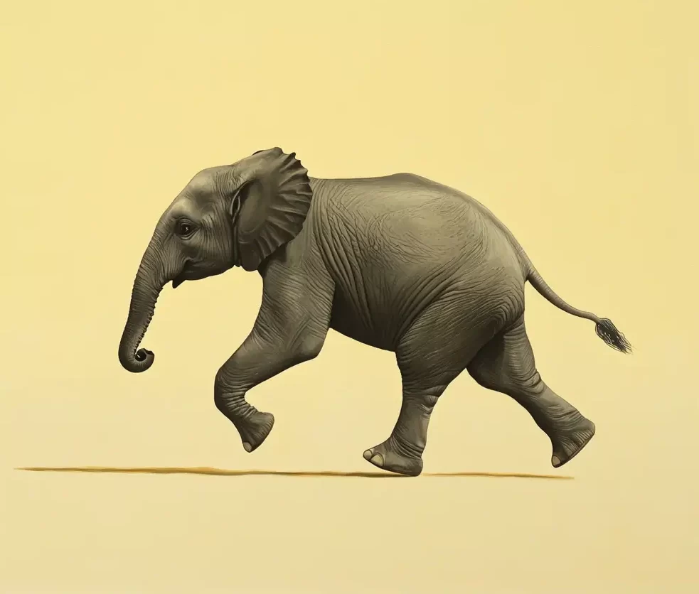yellow elephant running detail sketch oil painting photography