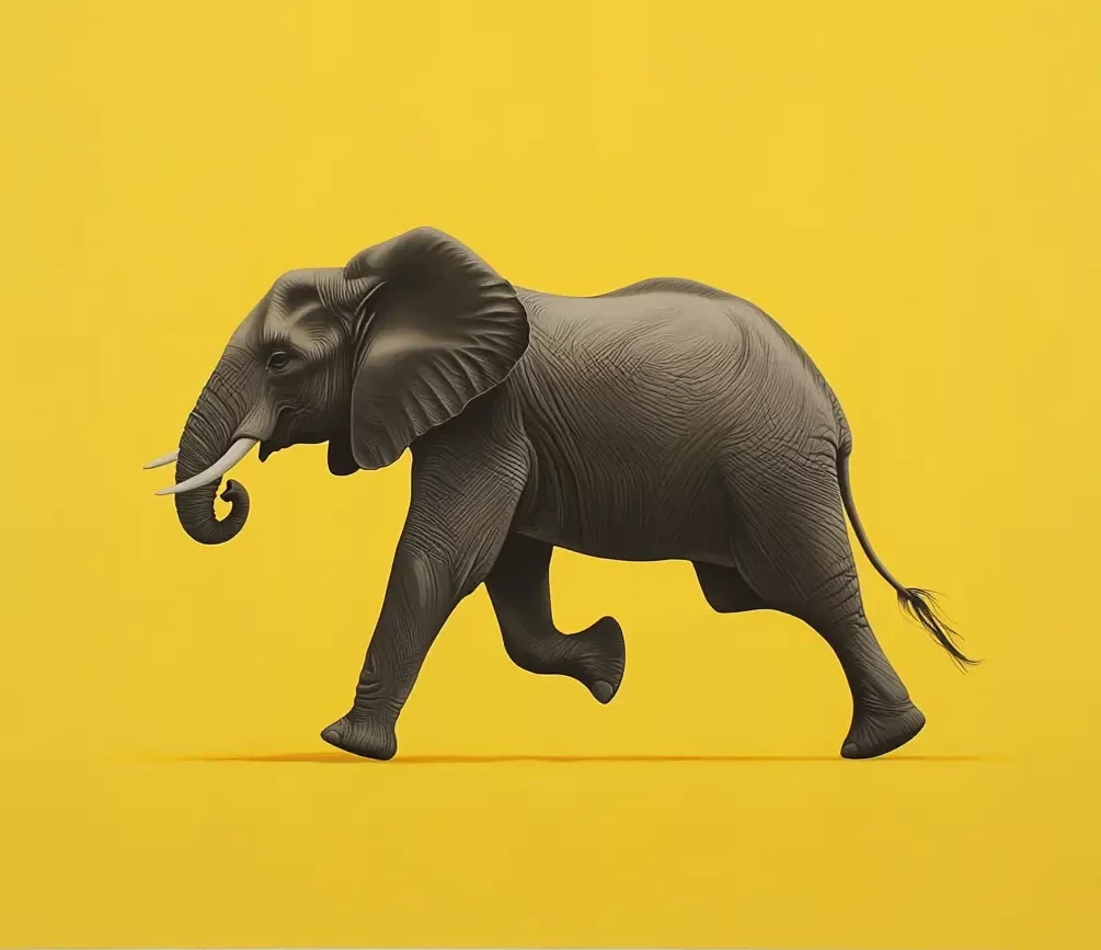yellow elephant running sketch detail photography oil painting