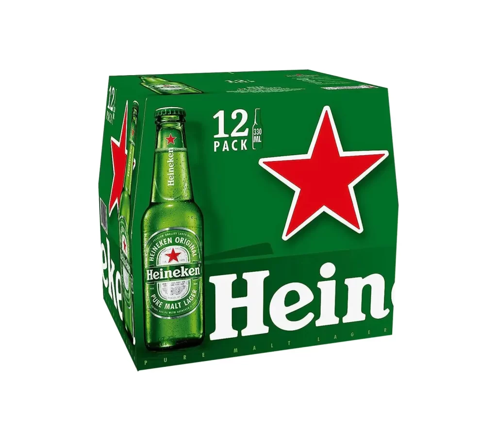 HEINEKEN BEER green bottle box package