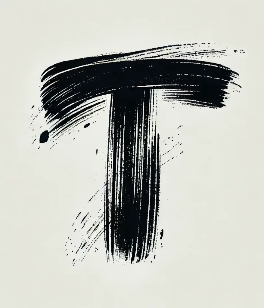 T letter Chinese brush black stroke ink hand drawing vector