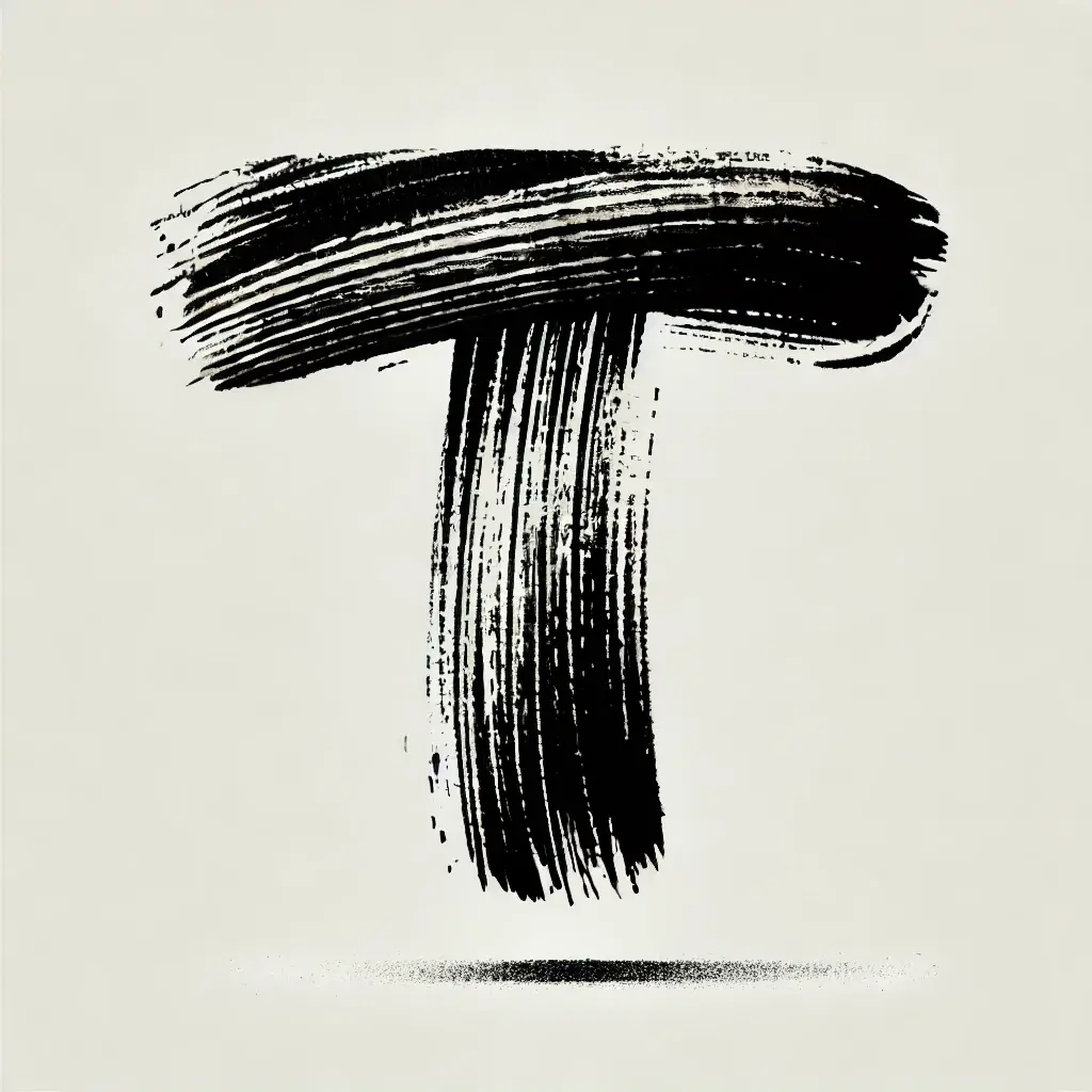 T letter Chinese brush stroke black ink hand drawing vector