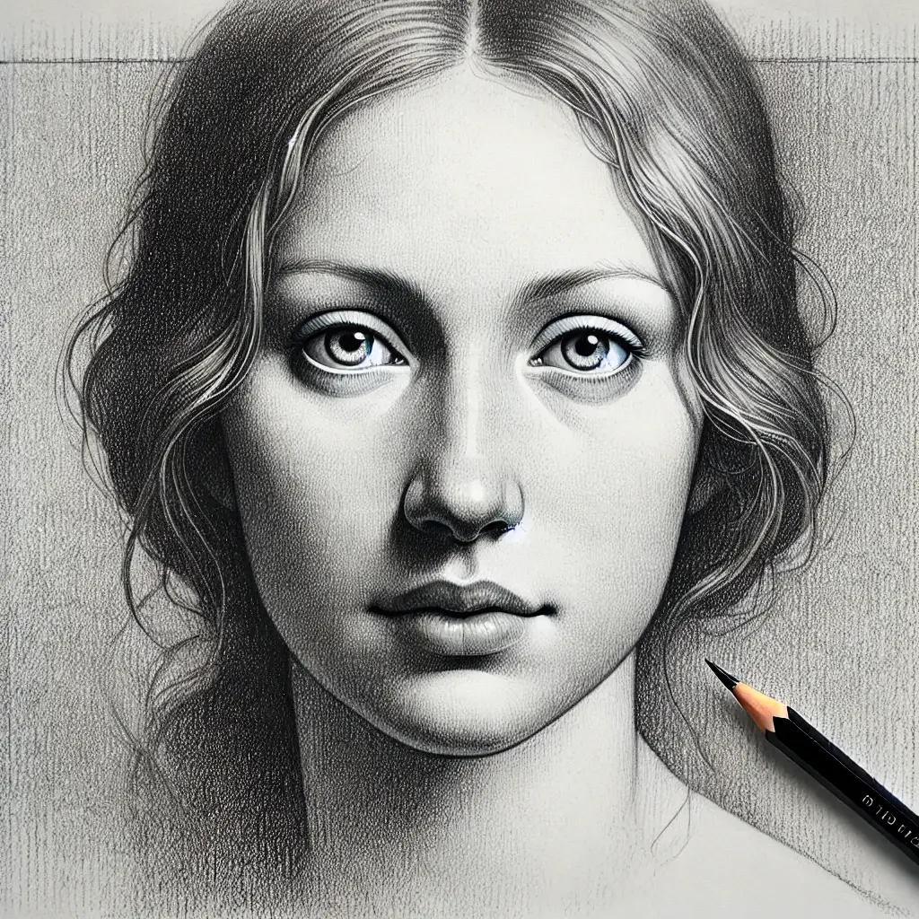 girl woman face head pencil drawing black and white sketch
