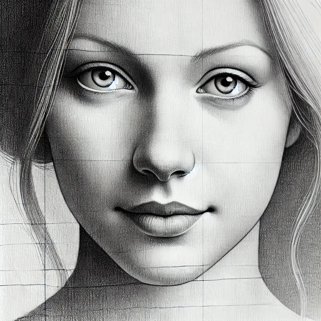 girl woman face pencil drawing head black and white sketch