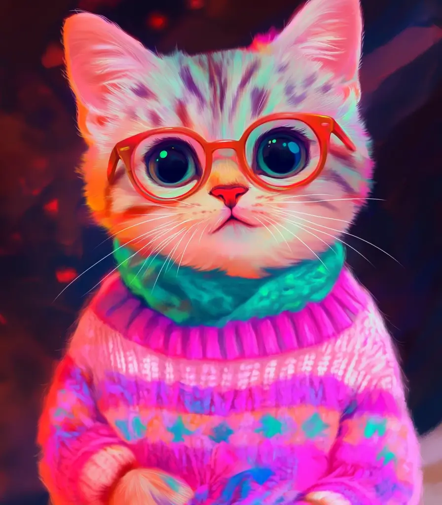 kitten cat pink cute doll stuffed toy painting