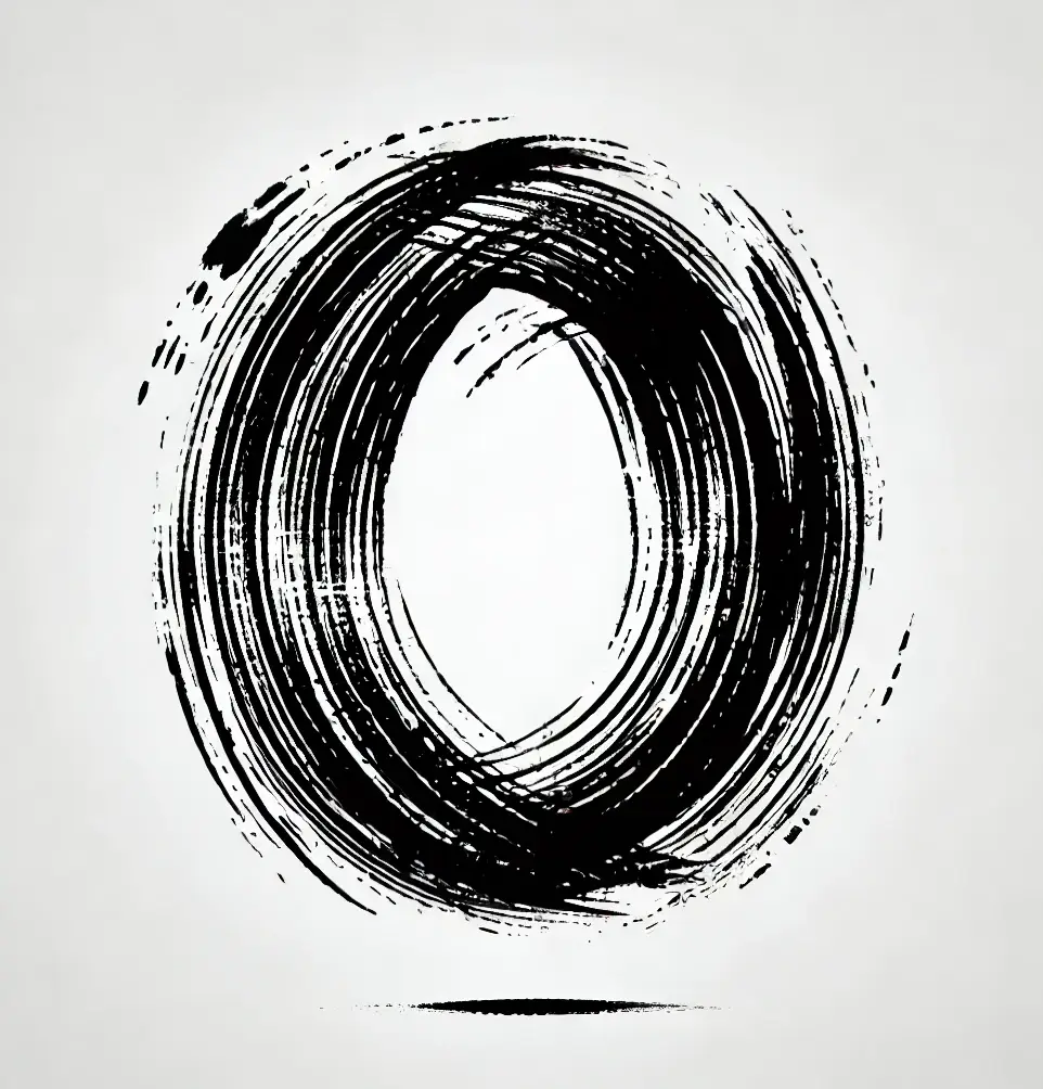 letter O Chinese brush stroke black ink vector hand drawing