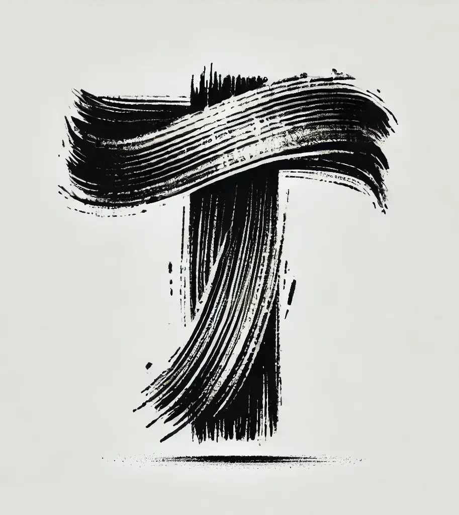 letter T Chinese brush stroke black ink hand drawing vector