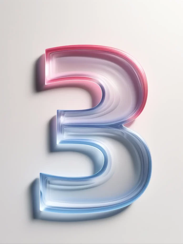 number 3 glass gradients shadow