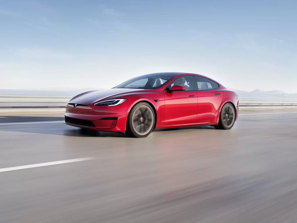 red tesla model S car motion