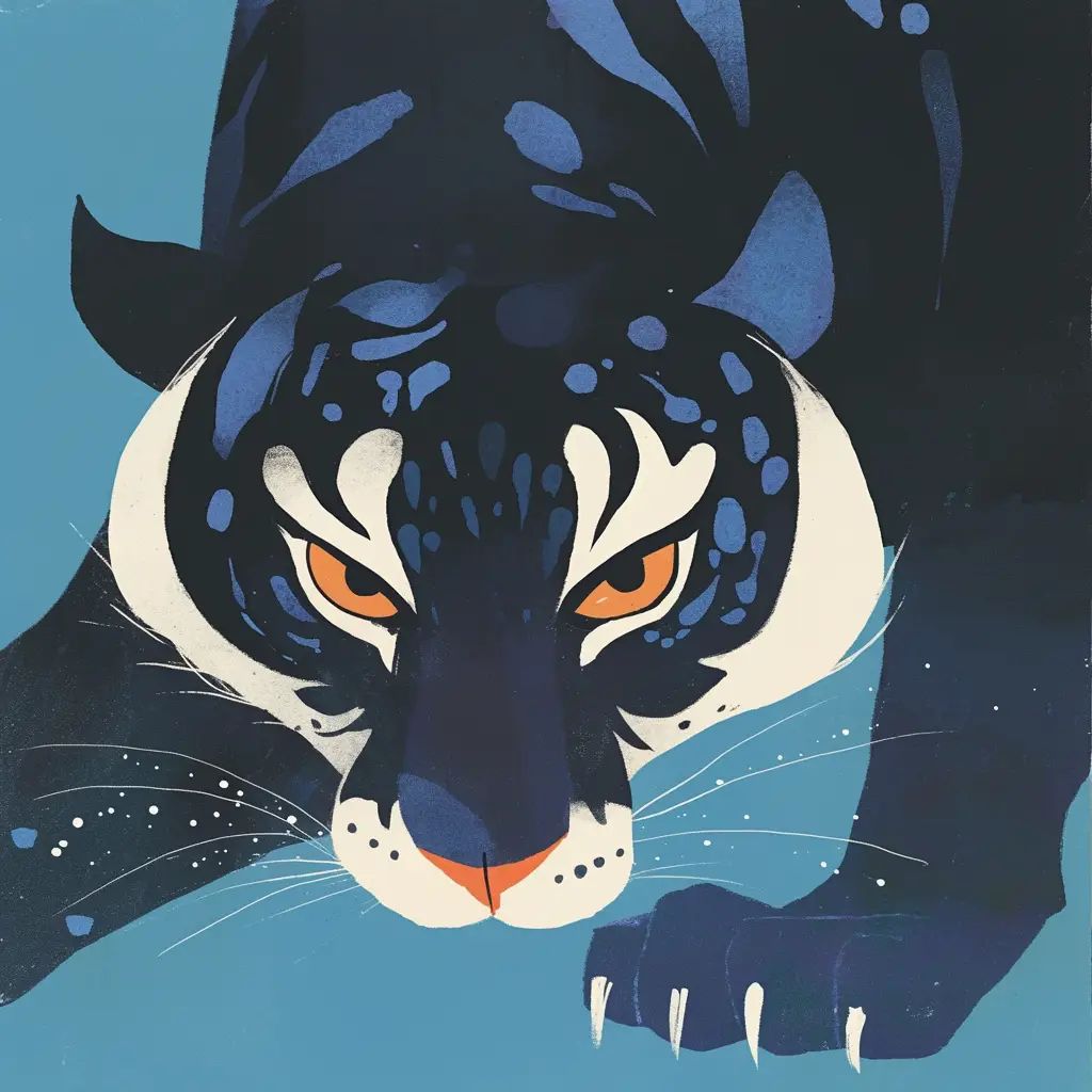 tiger blue illustration brushwork painting
