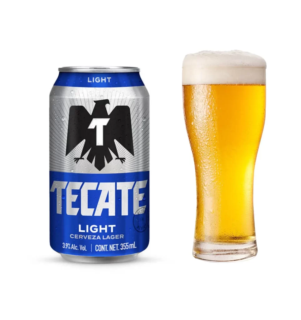 tecate light high can blue beer glass
