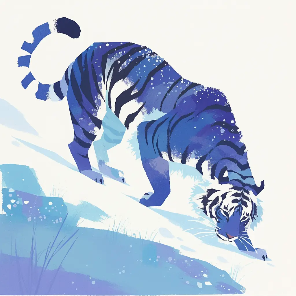 tiger illustration blue brushwork painting