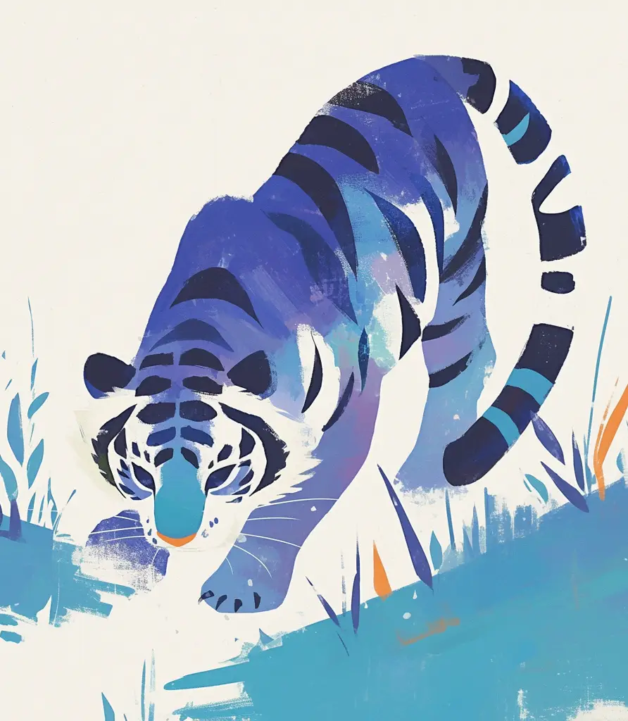 tiger illustration blue painting brushwork
