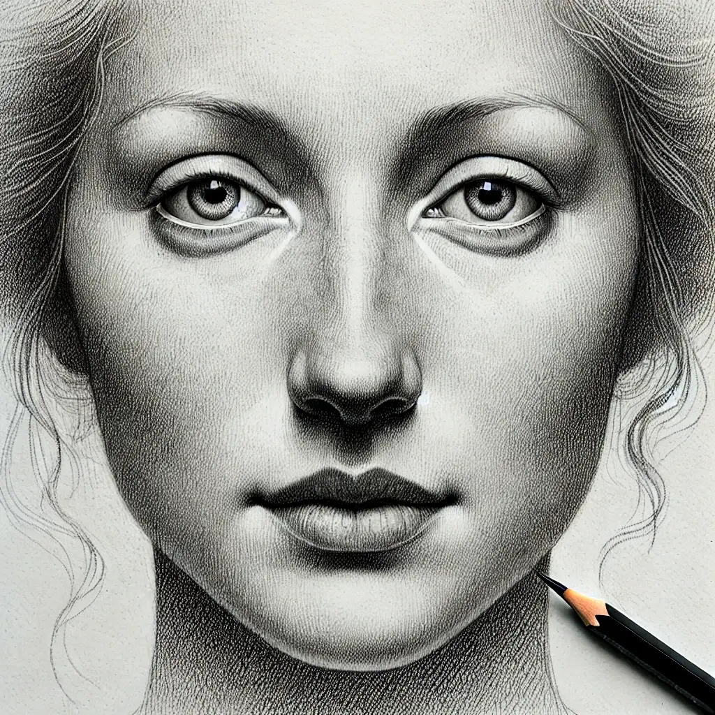 woman girl face head pencil drawing black and white sketch