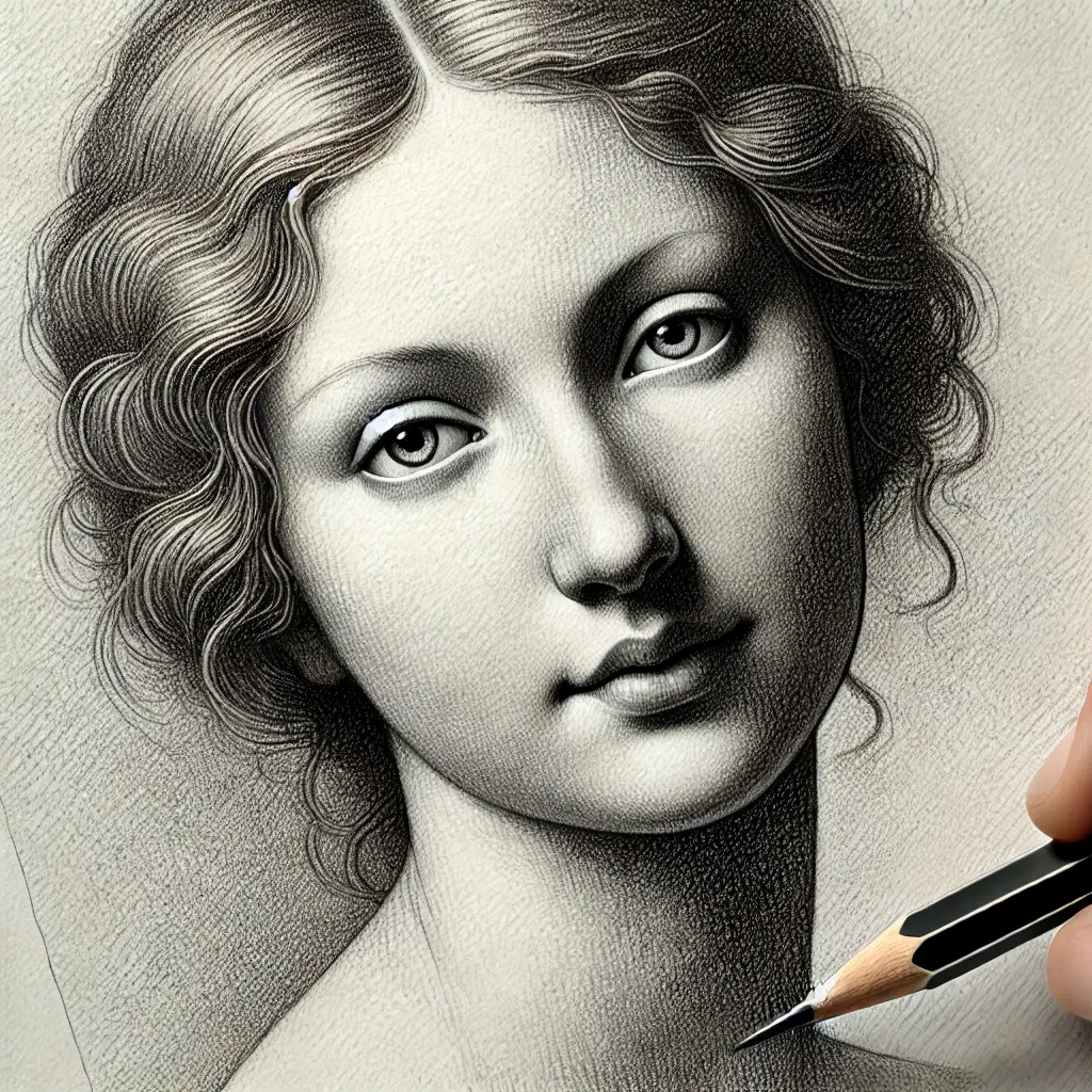 woman girl face pencil drawing head black and white sketch