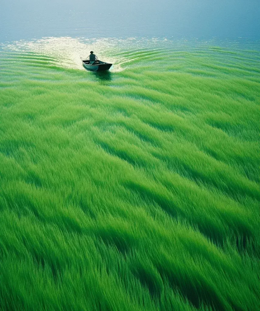 grassland grass water lake boat