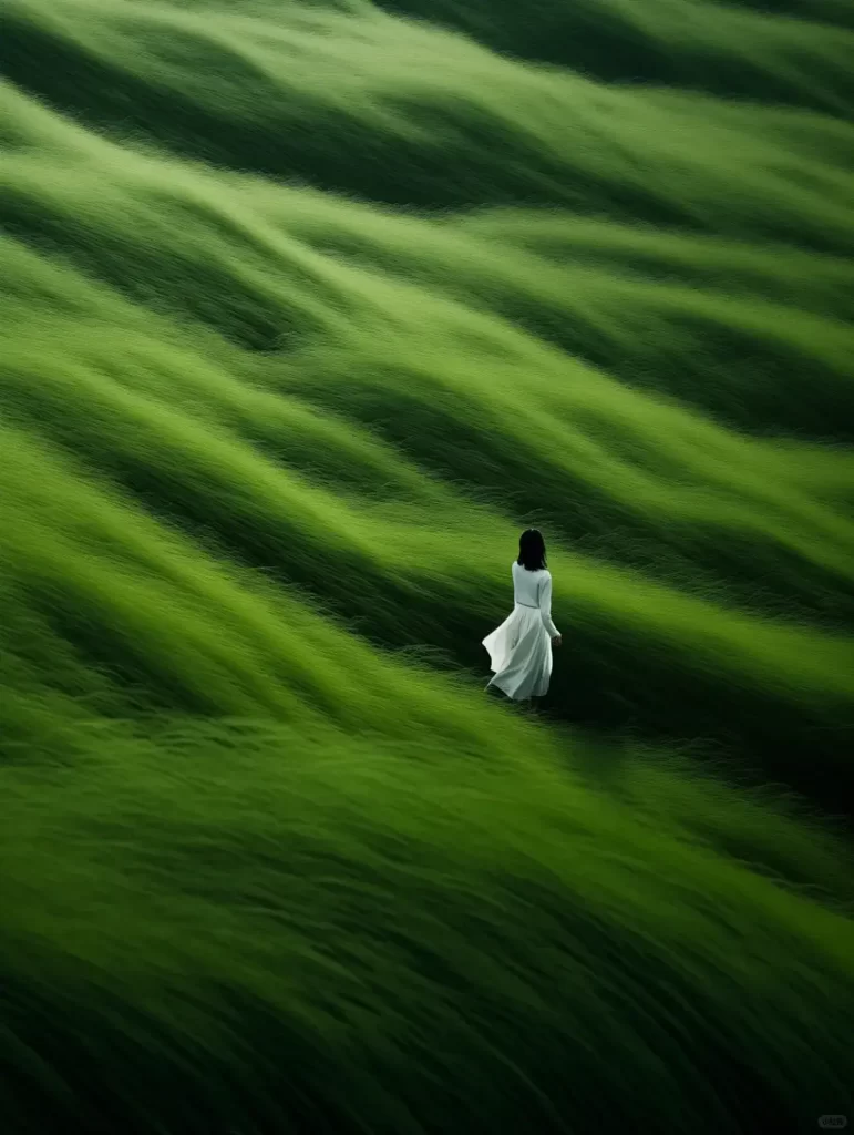 grassland meadow greensward lawn woman back