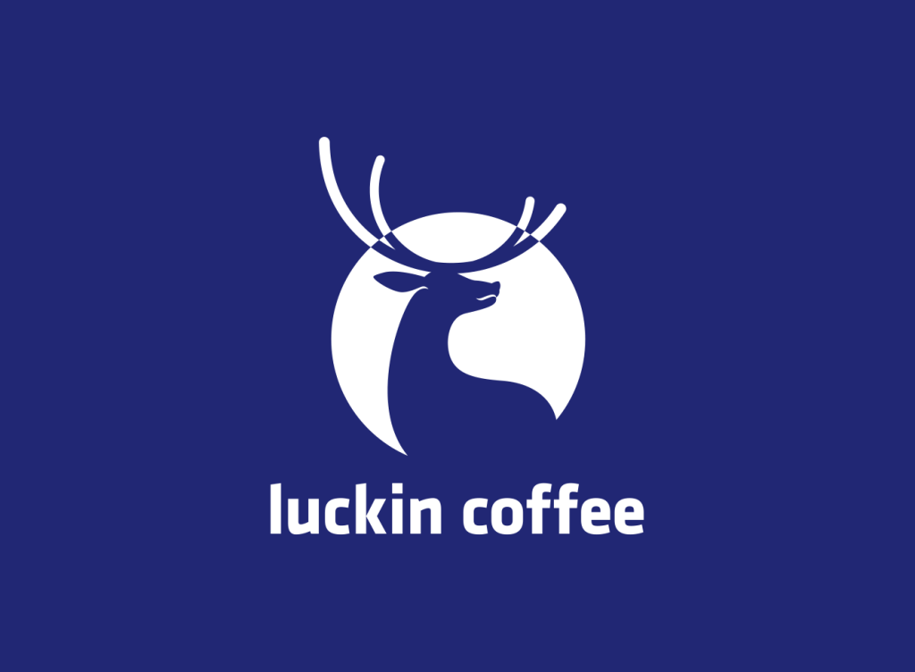 white luckin coffee deer vector logo Stacked