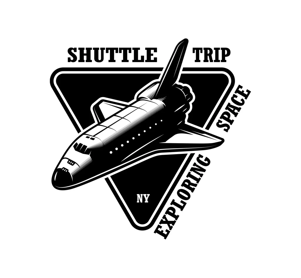 vector space shuttle rocketship aerospace craft logo