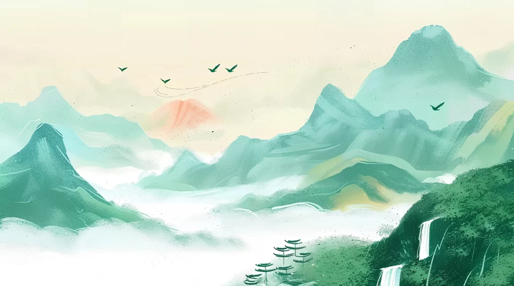 mountain waterfall landscape painting