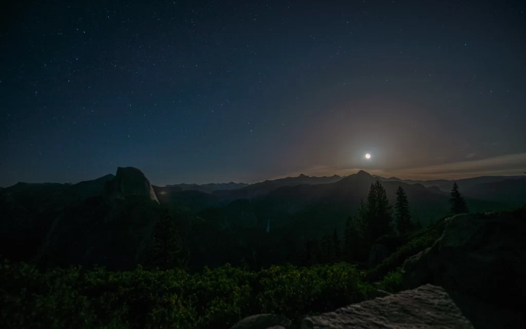 Night Sky Moon Mountains Stars Silhouette