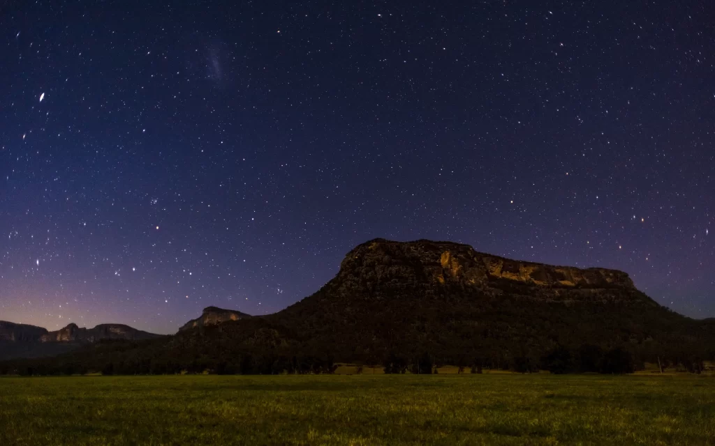 Night Sky Stars Mountain Field Galaxy