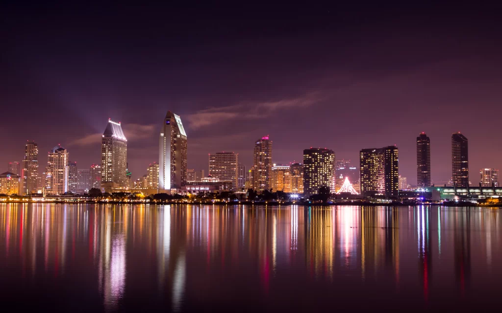 Cityscape Night Lights Reflection Water Skyline