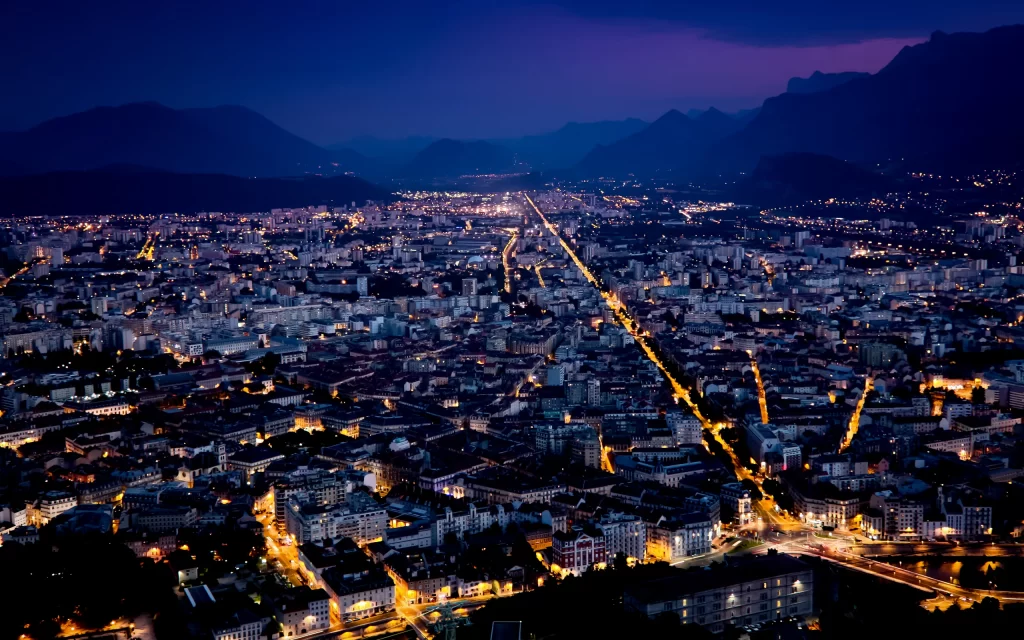 Cityscape Night Lights Urban Mountains Skyline