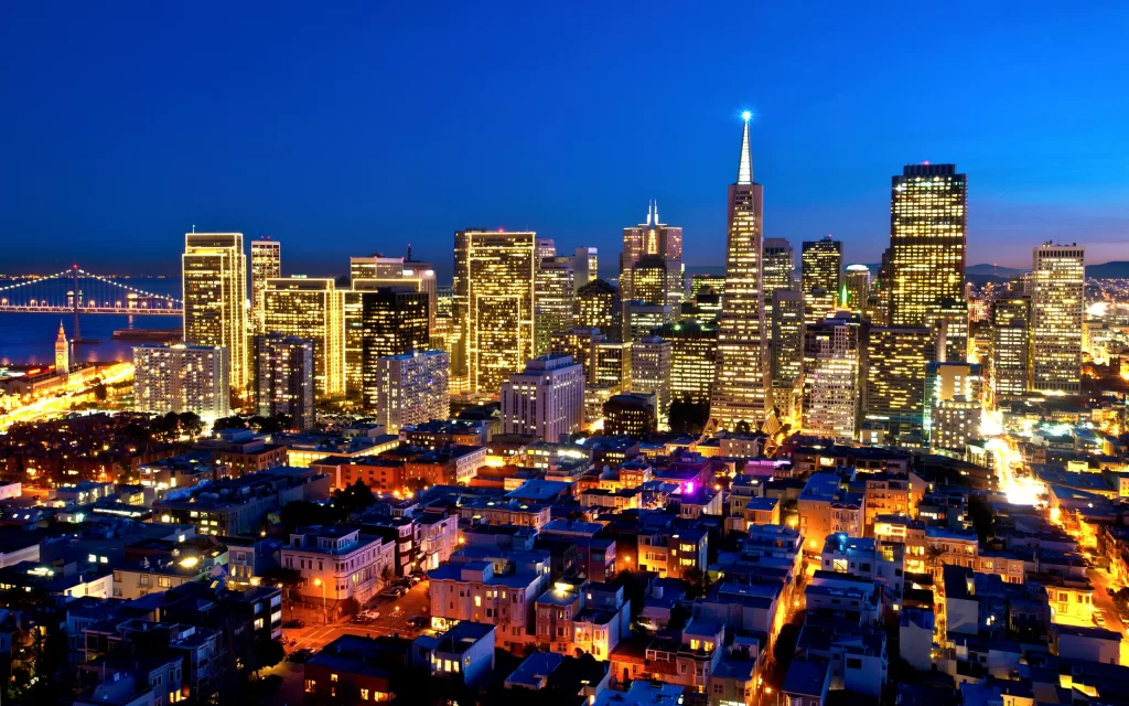 Cityscape Night Lights Urban Skyline Illuminated Skyscrapers