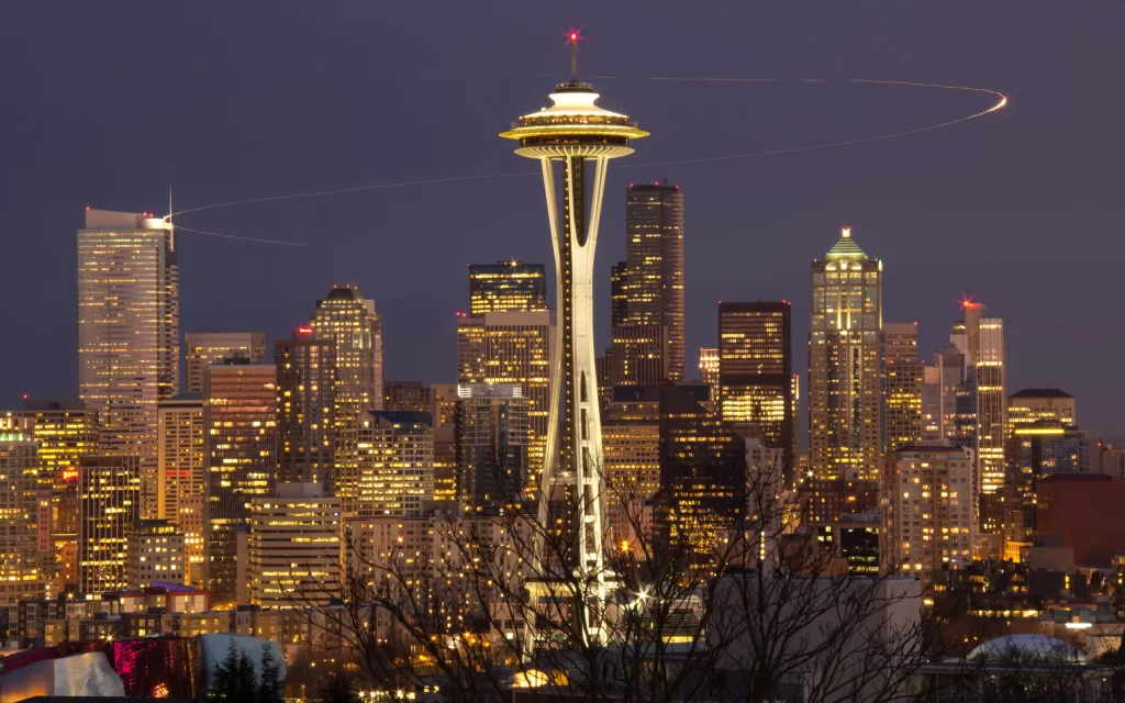 Cityscape Night Skyline Lights Space Needle Urban