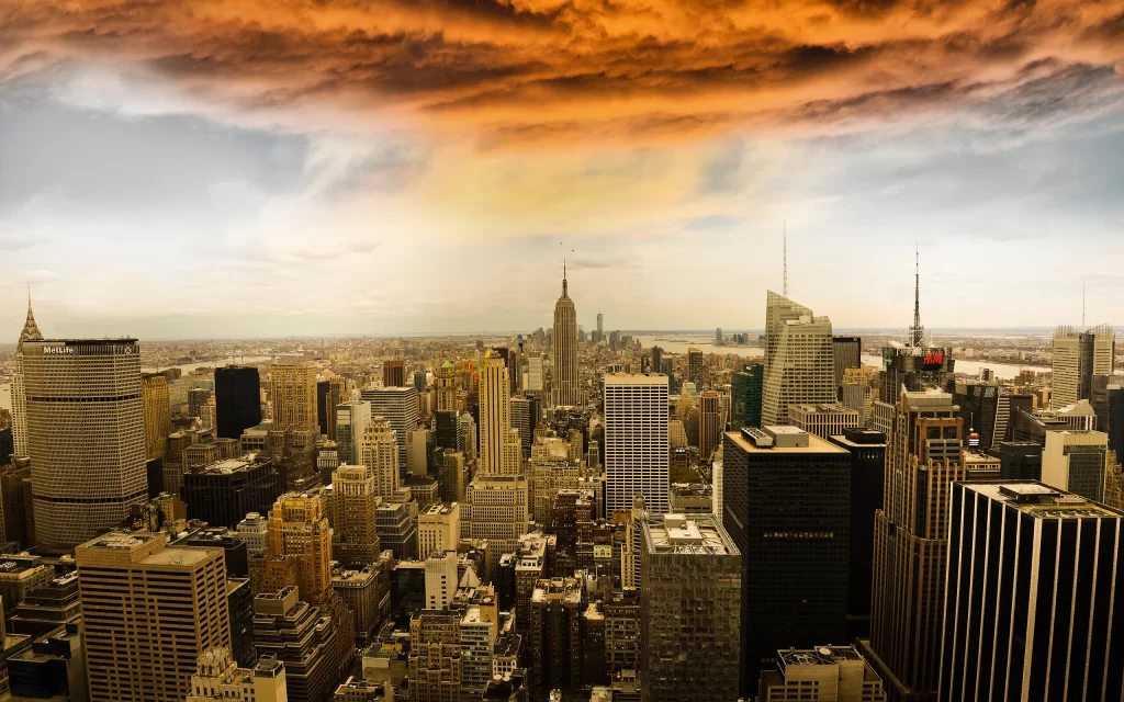 Cityscape Skyscrapers Clouds Sunset Urban Skyline