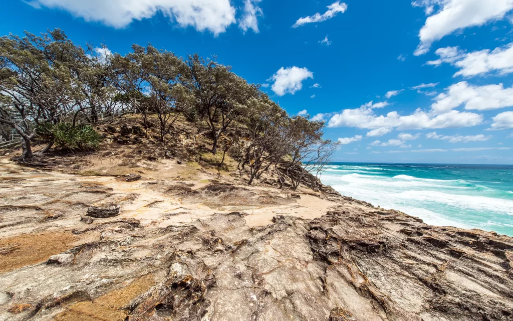 Coastal Cliffs Ocean Waves Blue Sky Clouds Rocky Terrain