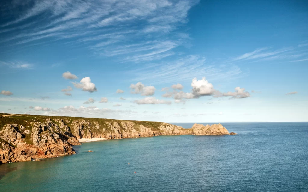 Coastline Rocky Cliffs Ocean Blue Sky Clouds