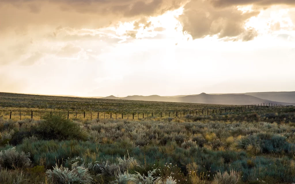 Desert Plains Fence Mountains Clouds Sunlight