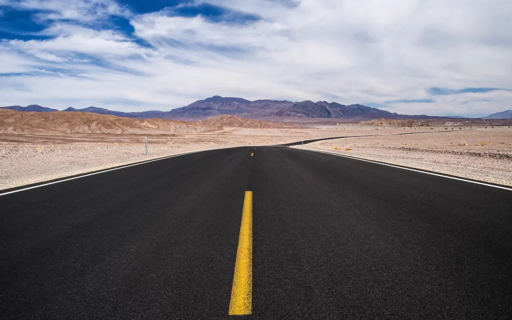 Desert Road Mountains Sky Clouds