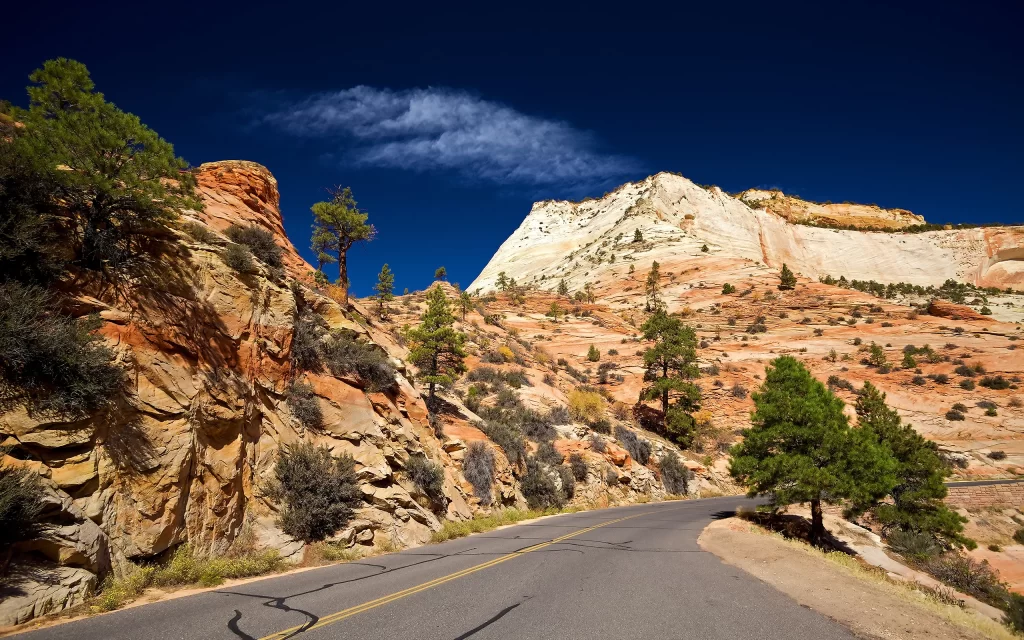 Desert Road Rocky Hills Blue Sky Scenic