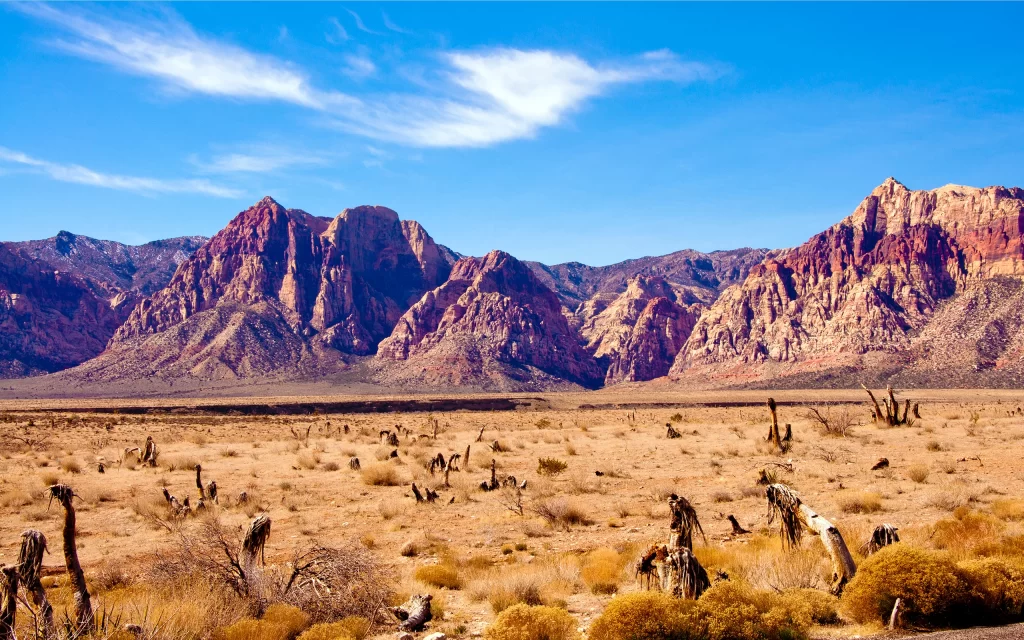 Desert Rocky Mountains Dry Grass Clear Sky Scenic