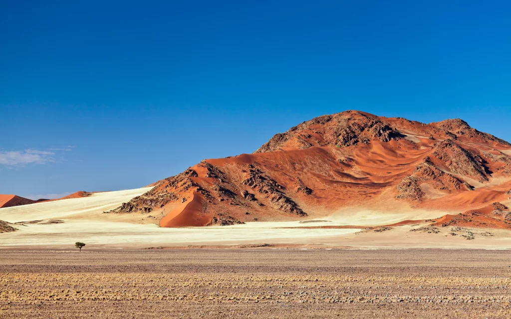 Desert Sand Dunes Mountain Blue Sky Solitude