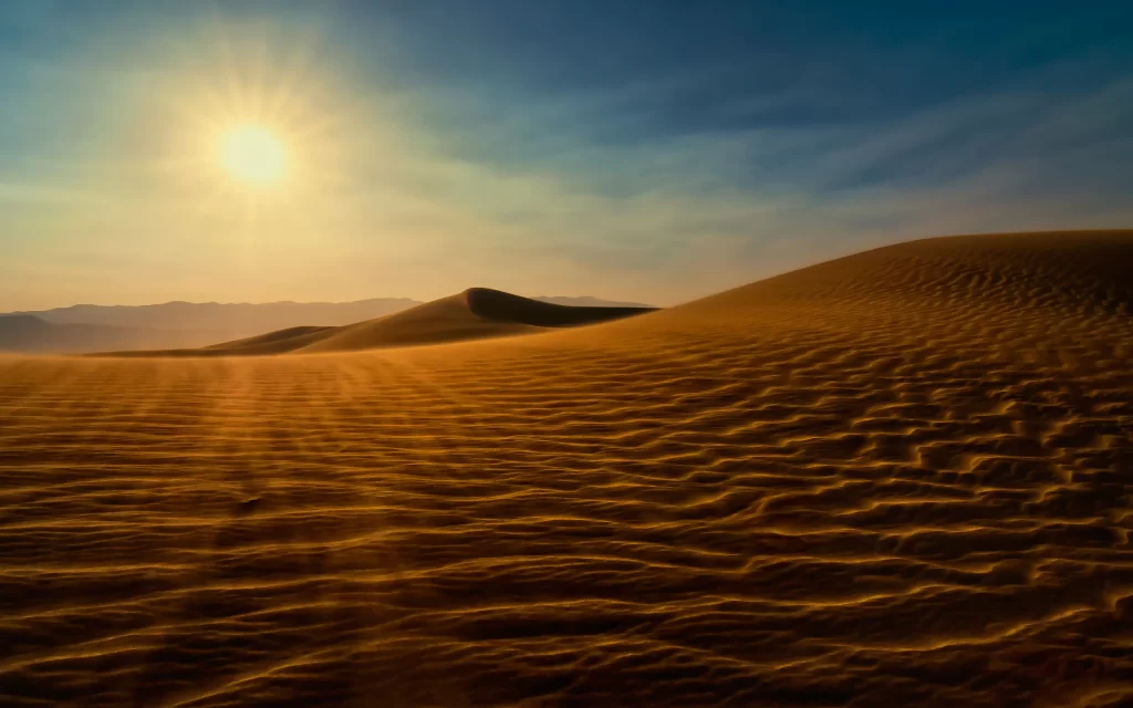 Desert Sunlight Dunes Sand Patterns Sky