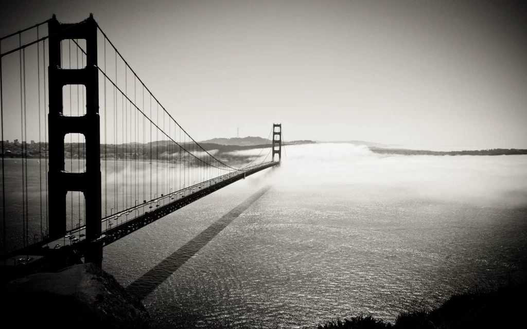 Golden Gate Bridge Fog San Francisco Bay Suspension Bridge Monochrome